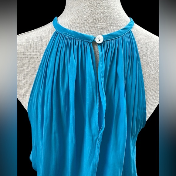 Ramy Brook sz MD sleeveless NWOT turquoise blue lightweight ruched waist dress - Picture 4 of 8